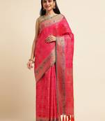 Pink Pure Bandhej Silk Blend Saree With Blouse Piece