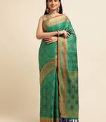 Green Pure Bandhej Silk Blend Saree With Blouse Piece