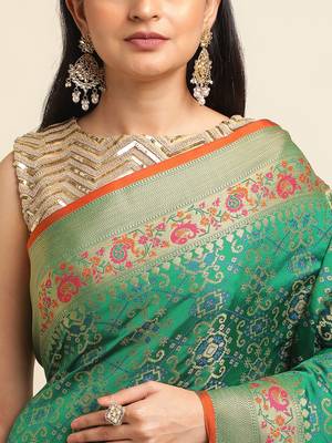 Green Pure Bandhej Silk Blend Saree With Blouse Piece 6