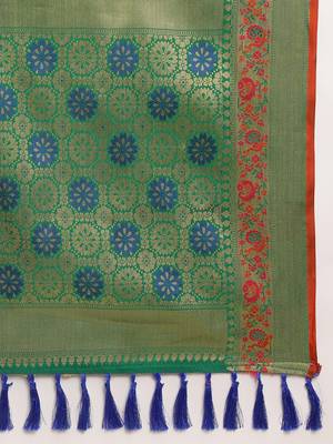 Green Pure Bandhej Silk Blend Saree With Blouse Piece 7