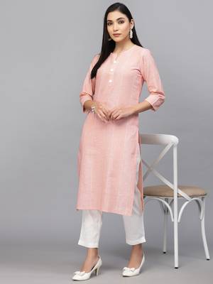 Largish cotton peach stripe print kurta 1