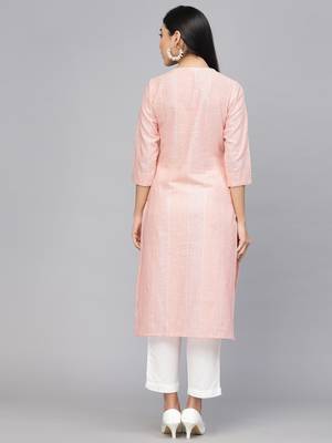Largish cotton peach stripe print kurta 2