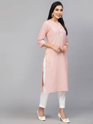 Largish cotton peach stripe print kurta 3
