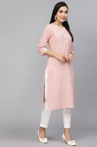 Largish cotton peach stripe print kurta