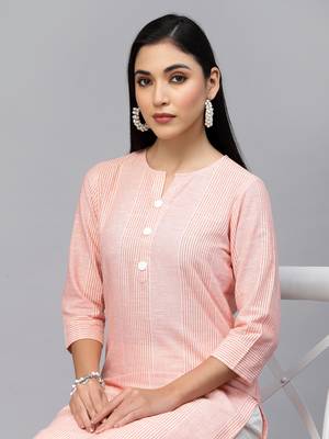 Largish cotton peach stripe print kurta 4