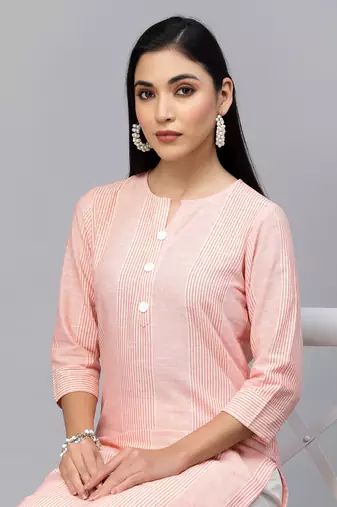 Largish cotton peach stripe print kurta