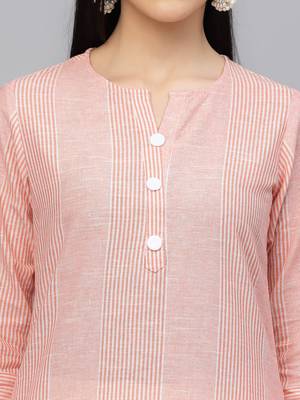 Largish cotton peach stripe print kurta 5