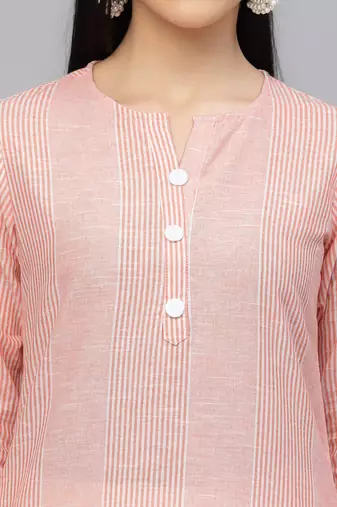 Largish cotton peach stripe print kurta