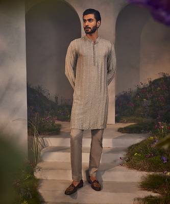 Laith silver grey kurta pajama set 1