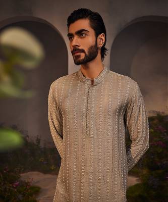 Laith silver grey kurta pajama set 3
