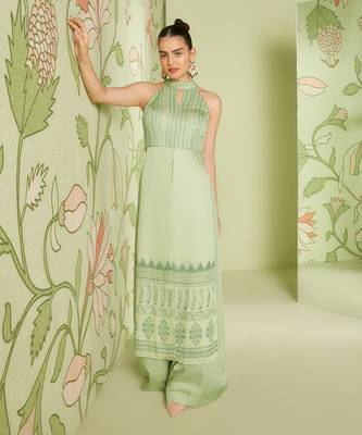 Sage green halter neck palazzo set 1