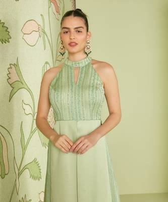 Sage green halter neck palazzo set 2