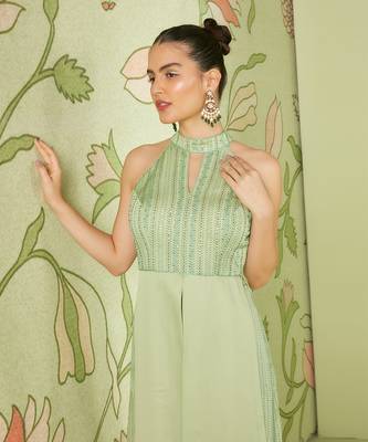 Sage green halter neck palazzo set 3