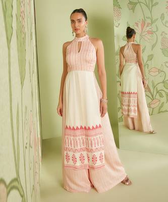Ivory pink halter neck palazzo set 1