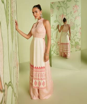 Ivory pink halter neck palazzo set 3