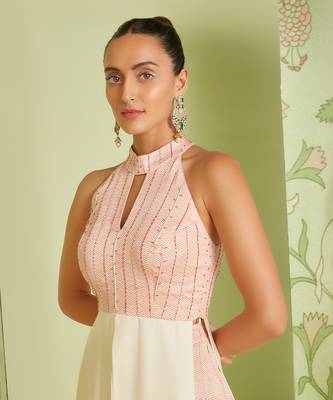 Ivory pink halter neck palazzo set 4