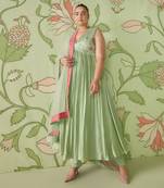 Sage green crushed kalidaar