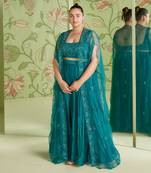 Viridian green indo western jacket set