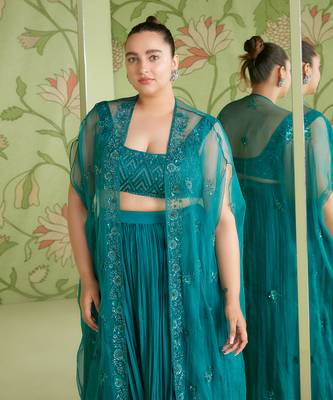 Viridian green indo western jacket set 2