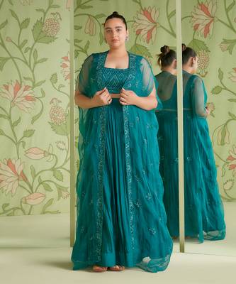 Viridian green indo western jacket set 3
