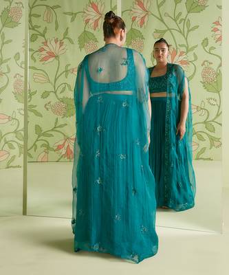 Viridian green indo western jacket set 4