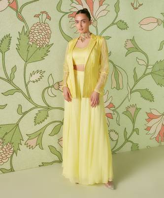 Daffodil yellow indo western jacket set with palazzo 1