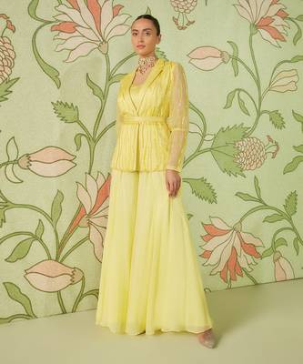 Daffodil yellow indo western jacket set with palazzo 2