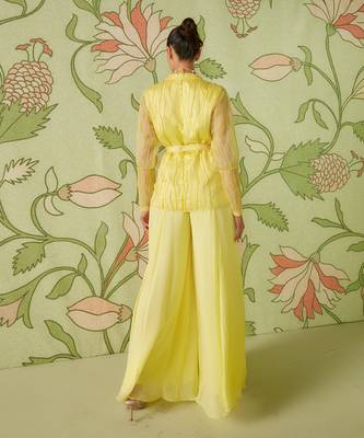 Daffodil yellow indo western jacket set with palazzo 3