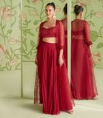 Cherry red indo-western jacket set