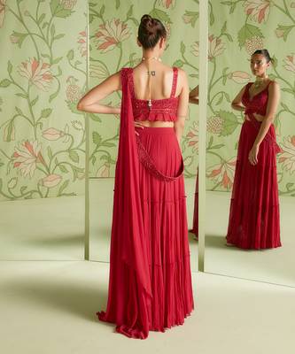 Cherry red concept saree set 2