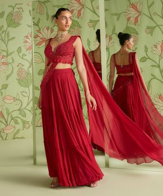 Cherry red concept saree set 3