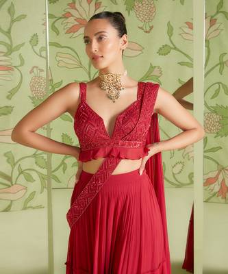 Cherry red concept saree set 4