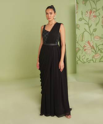 Black jumpsuit saree 1