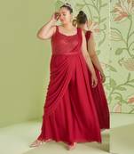 Cherry red jumpsuit saree