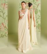 Ivory pre-draped saree set