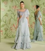 Grey ruffle saree set