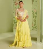 Daffodil yellow ruffle saree set