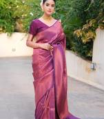 PURPLE WOVEN Faux Faux Kanjivaram SILK SAREE WITH BLOUSE PIECE