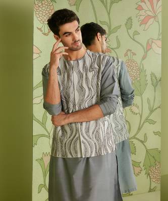 Grey bundi kurta set 3