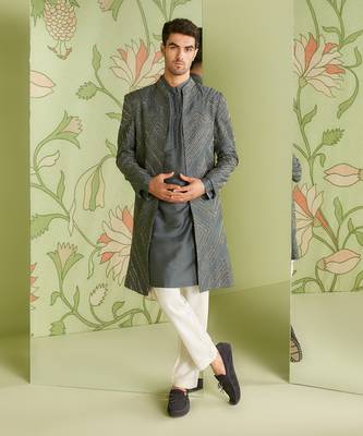 Charcoal grey long jacket set 1