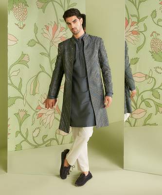 Charcoal grey long jacket set 2