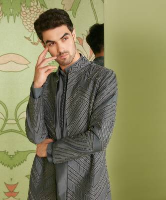 Charcoal grey long jacket set 3