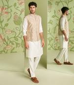 Ivory applique embroidery bundi kurta set