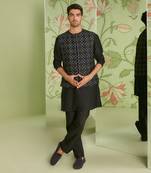 Black without collar bundi kurta set