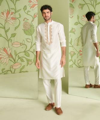 Ivory applique embroidery bundi kurta set 4