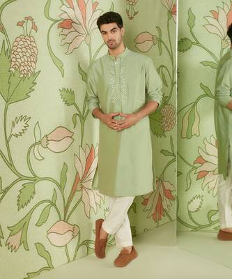 Sheen green kurta bundi set 1