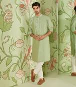 Sheen green kurta bundi set