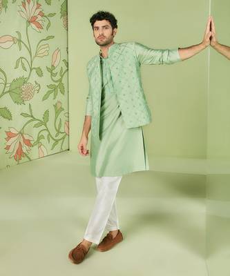 Sage green kurta bundi set 1