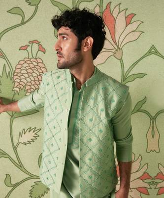 Sage green kurta bundi set 2