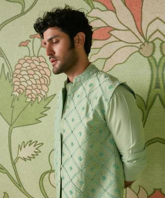 Sage green kurta bundi set 3